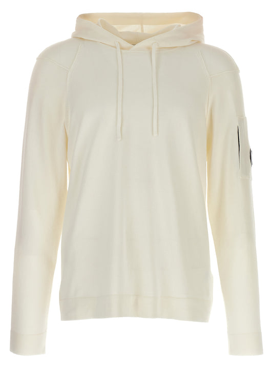 Sweatshirt Hoodie by C.P. Company for men in cotton white & signature features an dramatic silhouette, showcasing a sophisticated hooded neckline and dramatic for a refined, modern aesthetic.