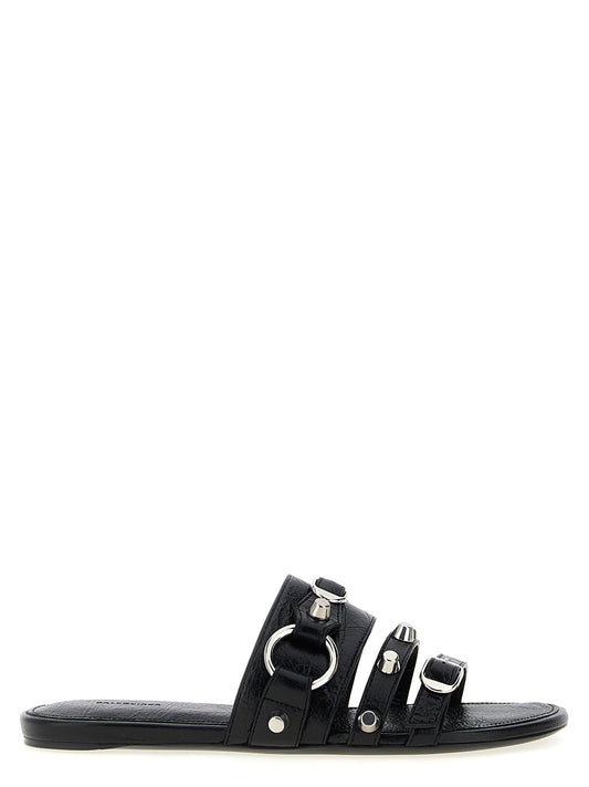 Sliders Flat Shoes by Balenciaga for women in lamb leather black & silver features an statuesque silhouette from the City Women's Lamb Leather Sliders Flat Shoes collection, showcasing a and a statuesque for a statuesque look.