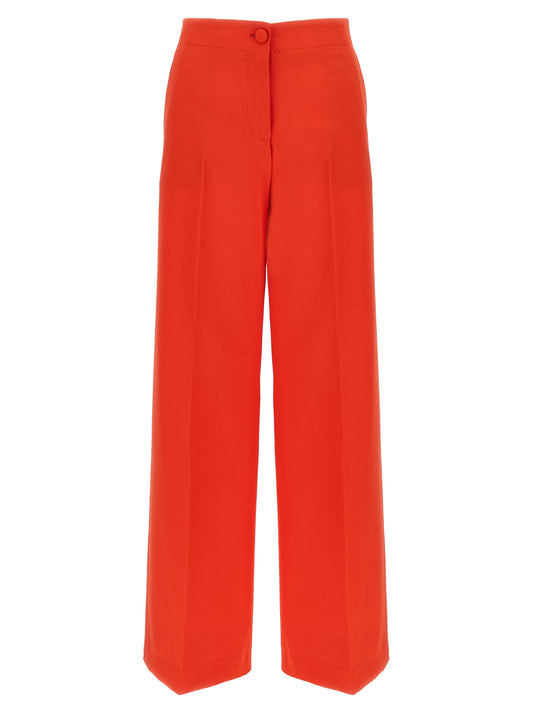 Trousers by Brioni for women in wool & silk multicolor & red features an sartorial silhouette, showcasing a precise straight-leg & wide and long with a sartorial for a refined look.