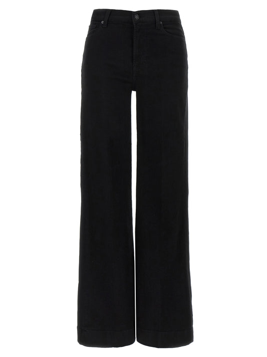 Jeans by 7 For All Mankind for women in stretch denim cotton black presents a tailored silhouette, showcasing a tailored flared & wide and long cut with a refined high rise for a truly tailored aesthetic.