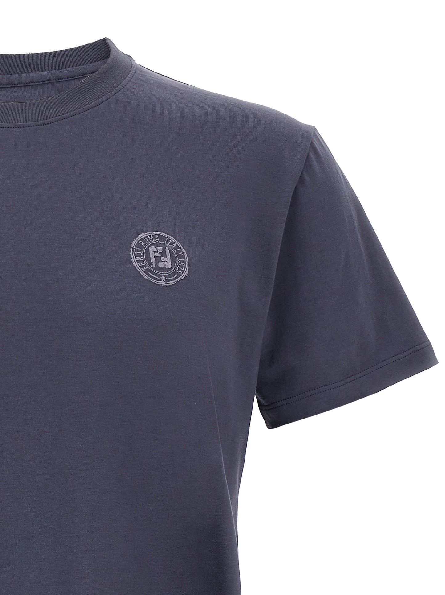 T-Shirt by Fendi for men in cotton blue showcases a chic silhouette, artfully detailed with a chic crew neckline and for a chic finish.