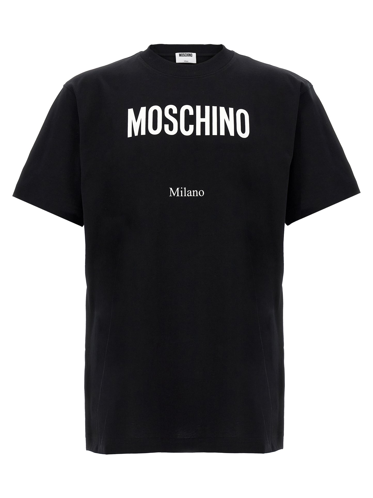 T-Shirt by Moschino for men in cotton bicolour, black, white & print features an on trend silhouette, perfectly showcasing a on trend short-sleeve and crew neckline for an elevated aesthetic.