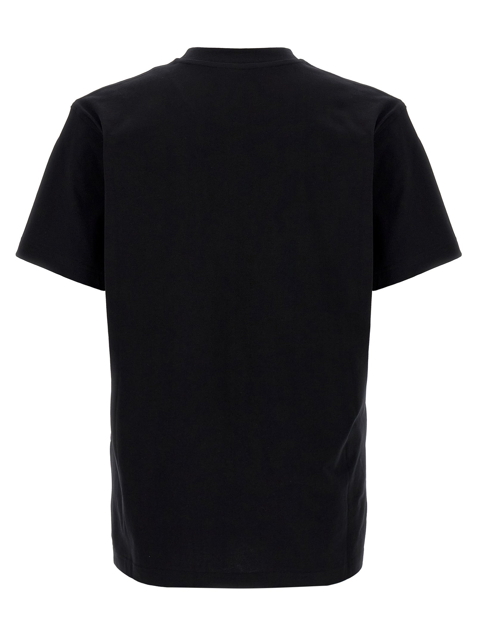 T-Shirt by Moschino for men in cotton bicolour, black, white & print showcases a unassuming silhouette, artfully detailed with a refined crew neckline and unassuming for a sophisticated, contemporary look.