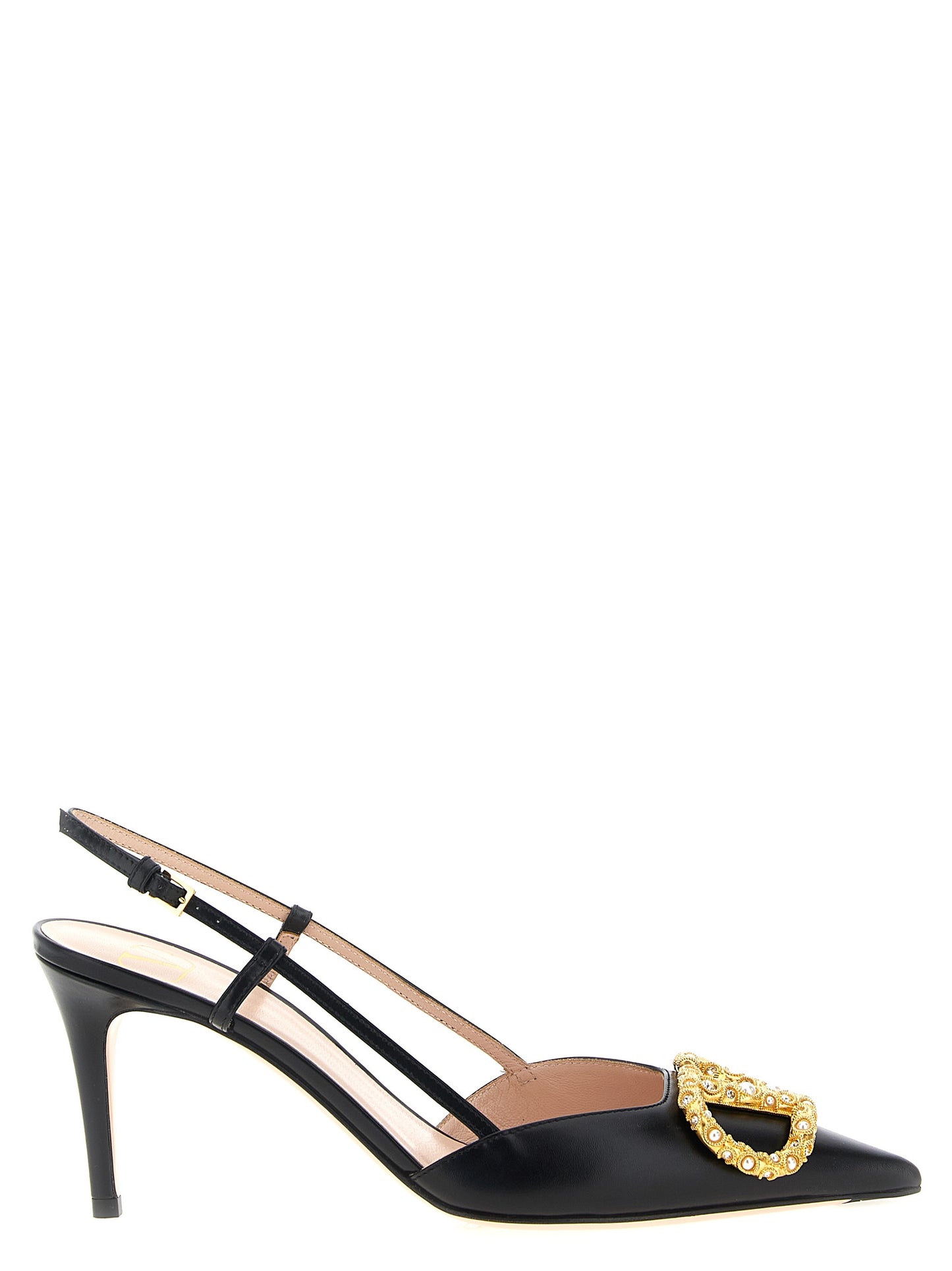 This High-Heel Slingback Pumps Heels by Valentino Garavani for women in calfskin leather black & signature presents a effortlessly chic silhouette from the V Logo Women's Calfskin Leather High-Heel Slingback Pumps Heels collection, featuring a effortlessly chic high-heel and effortlessly chic pointed toe style.