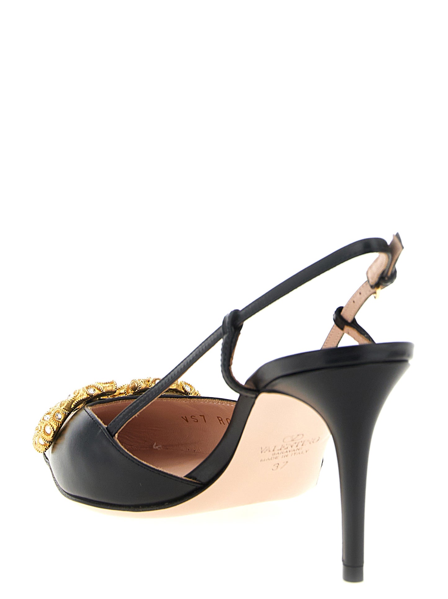 High-Heel Slingback Pumps Heels by Valentino Garavani for women in calfskin leather black & signature features a effortlessly chic V Logo Women's Calfskin Leather High-Heel Slingback Pumps Heels design with a sophisticated high-heel and elegant pointed toe style.