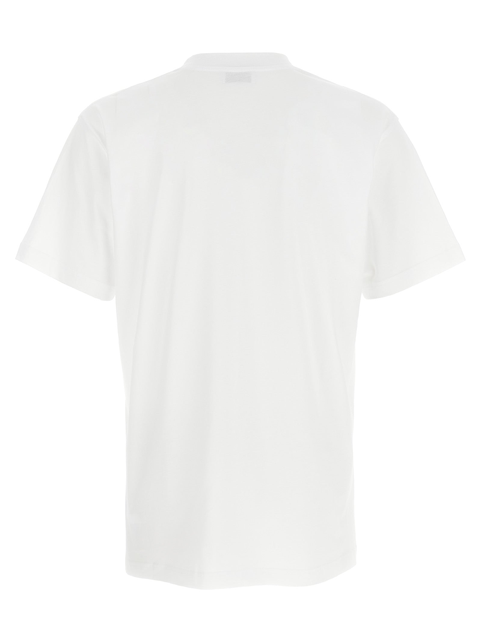 T-Shirt by Moschino for men in cotton bicolour, black, white & print showcases a dramatic silhouette, elegantly detailed with a dramatic crew neckline and for a truly dramatic finish.