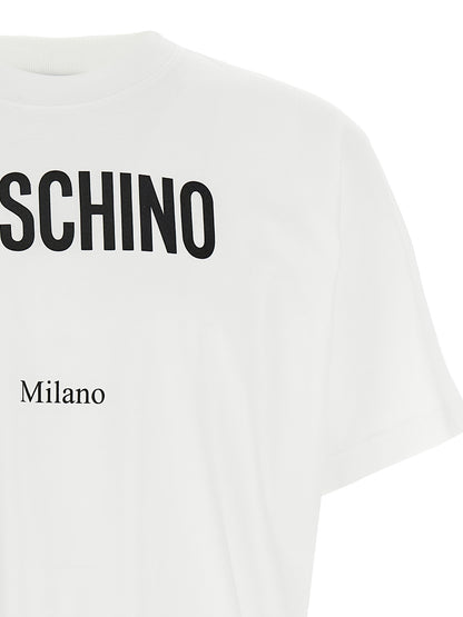 T-Shirt by Moschino for men in cotton bicolour, black, white & print showcases a chic silhouette, artfully detailed with a chic crew neckline and for a chic finish.