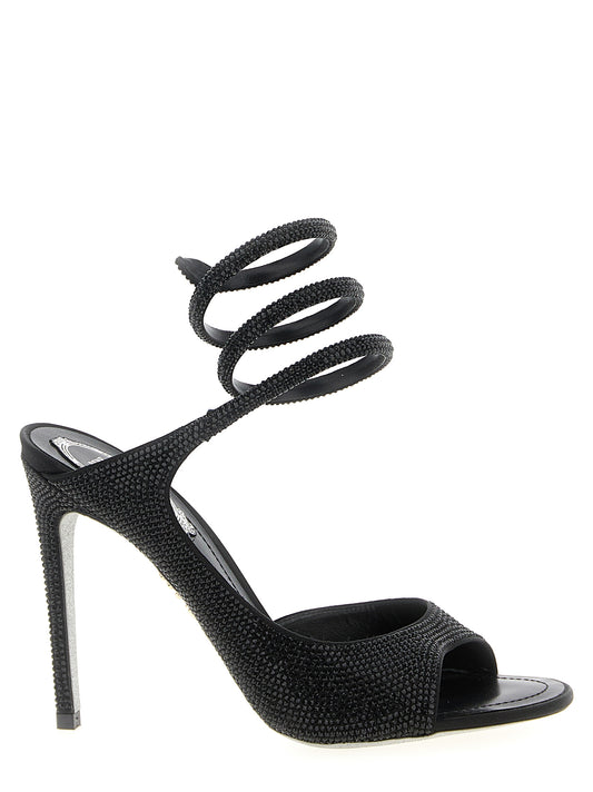 Stiletto Sandals by RENE CAOVILLA for women in satin & rhinestone black & signature features an effortlessly chic silhouette from the Audrey Women's Satin & Rhinestone Stiletto Sandals collection, showcasing a effortlessly chic stiletto and elegant .