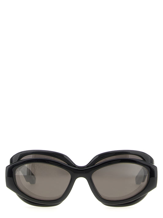 Sunglasses by Balenciaga for women in viscose cotton canvas & lambskin leather black features an timeless round frame design with black coloured frame frames and for a timeless finish.