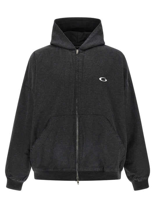 Sweatshirt Hoodie by Balenciaga for men in denim cotton gray showcases a city-ready silhouette, artfully detailed with a signature hooded neckline and for a city-ready finish.