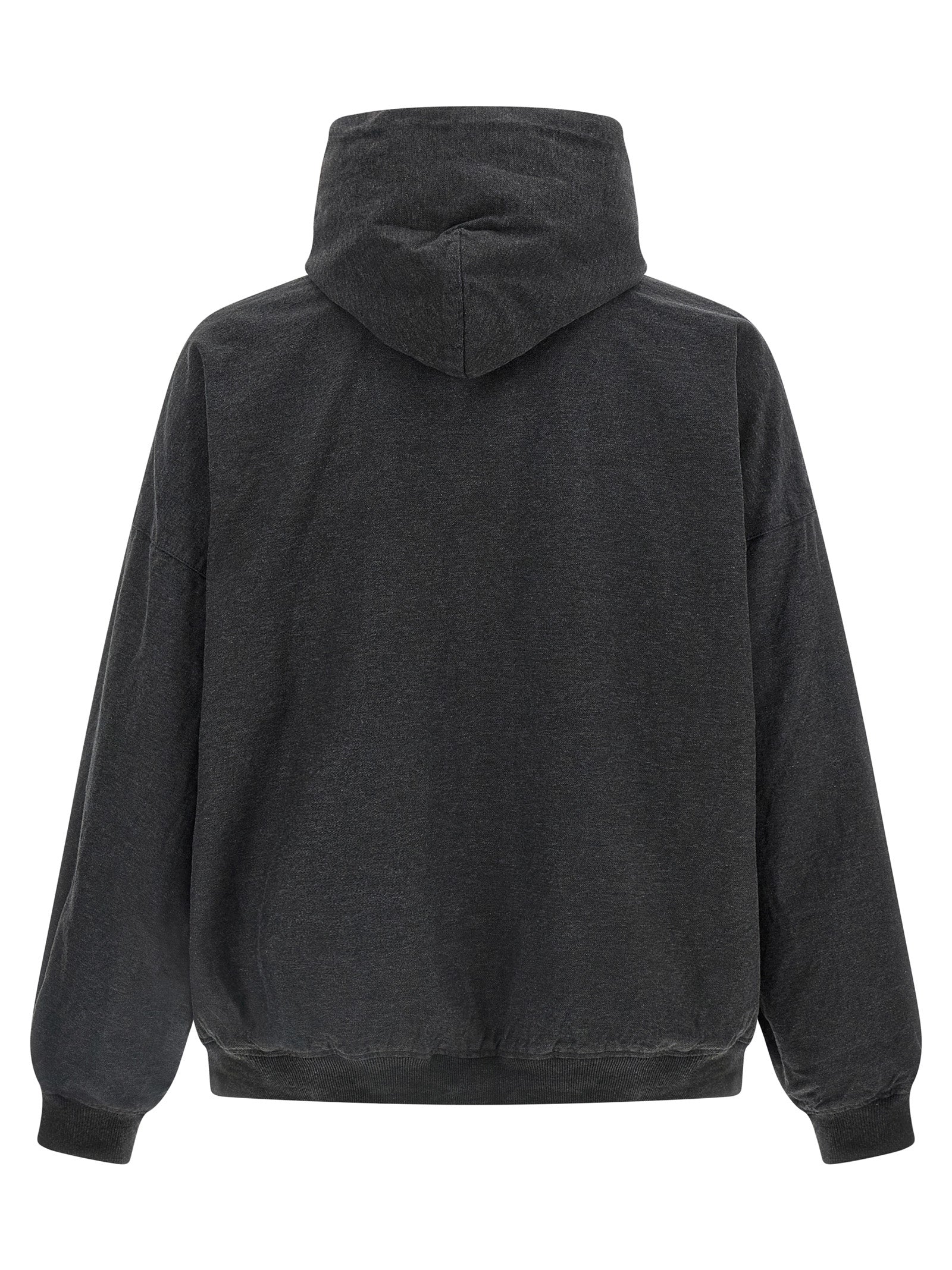 Sweatshirt Hoodie by Balenciaga for men in denim cotton gray features an dramatic silhouette, showcasing a sophisticated hooded neckline and dramatic for a refined, modern aesthetic.