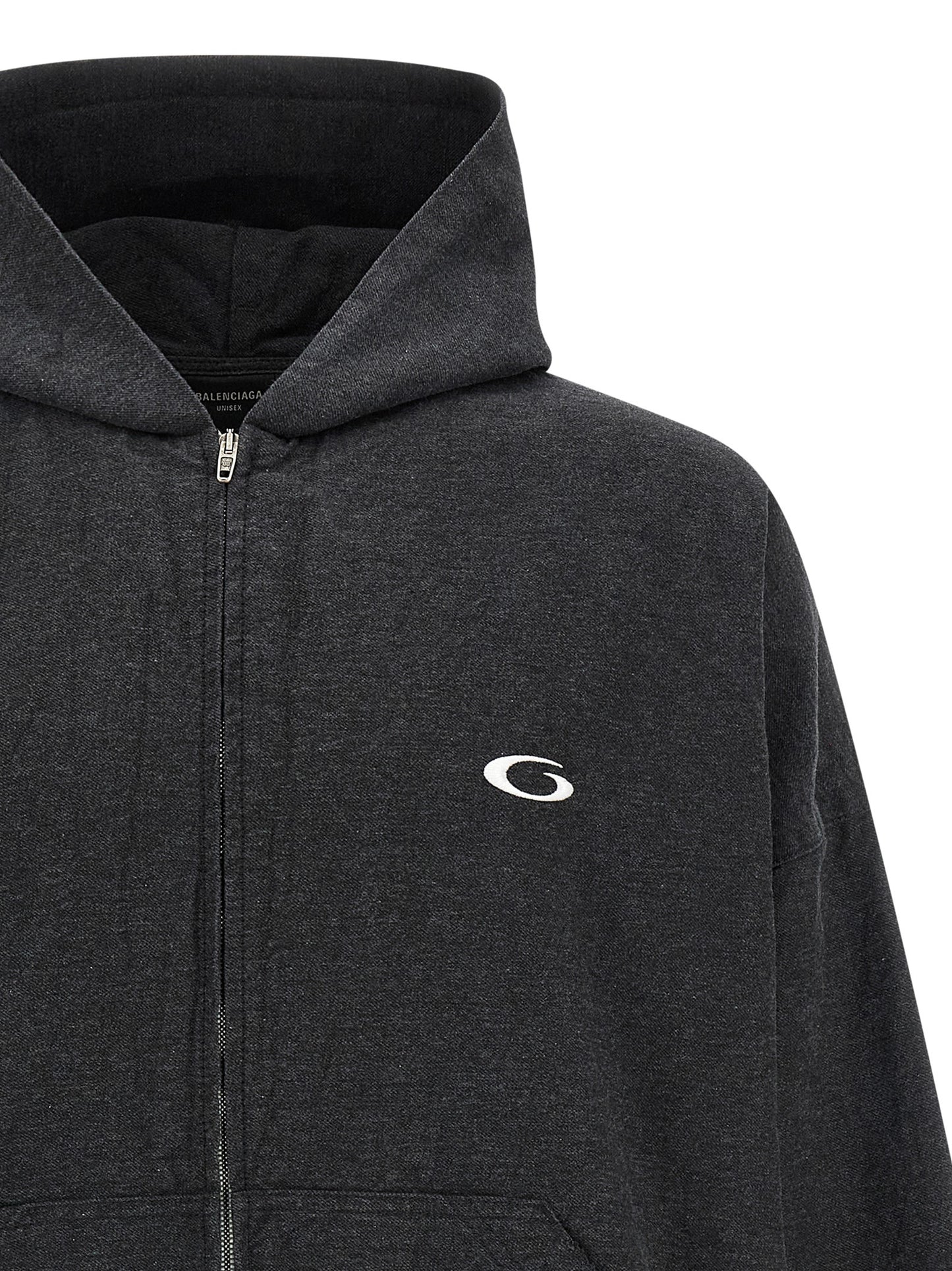 Sweatshirt Hoodie by Balenciaga for men in gray features a slouchy chic silhouette, detailed with a slouchy chic and a signature hooded neckline for an elevated aesthetic.