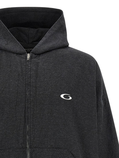 Sweatshirt Hoodie by Balenciaga for men in gray features a slouchy chic silhouette, detailed with a slouchy chic and a signature hooded neckline for an elevated aesthetic.