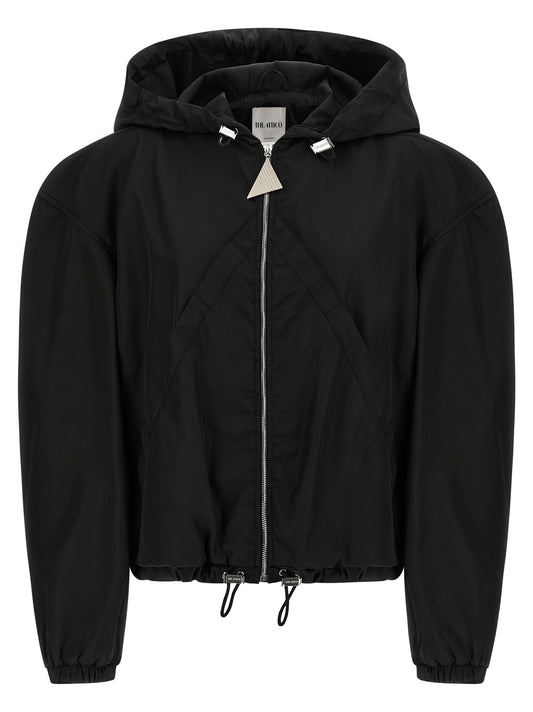 Hooded Bomber Jacket by The Attico for women in nylon black features a city-ready silhouette, detailed with hooded and a city-ready hooded neckline.