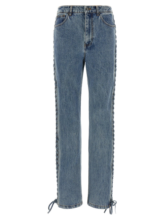 Jeans by ROTATE BIRGER CHRISTENSEN for women in organic denim cotton & leather blue features an refined tailoring silhouette, showcasing a premium straight-leg with a and long cut for a refined tailoring look.