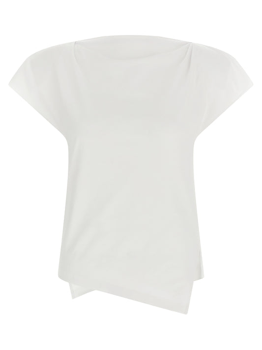T-Shirt by Isabel Marant for women in organic cotton white showcases a dramatic silhouette, elegantly detailed with a dramatic asymmetric boat neckline and for a truly dramatic finish.