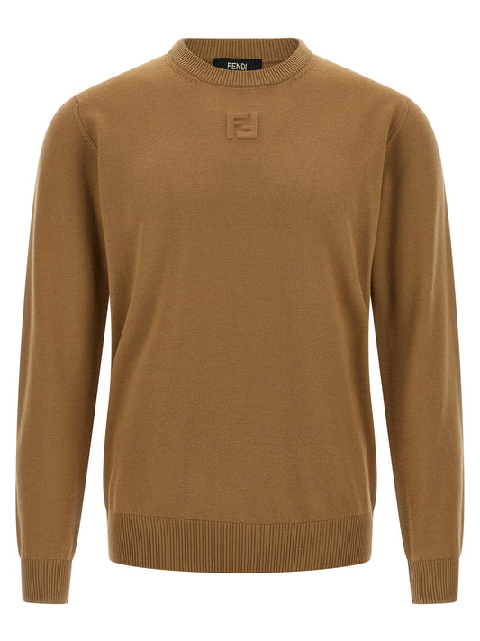Cardigan by Fendi for men in virgin wool beige features an crisp silhouette, showcasing a sophisticated crew neckline and detail for a truly crisp finish.