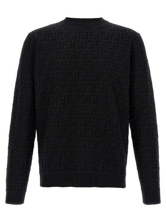 Cardigan by Fendi for men in cotton black & jacquard showcases a captivating silhouette, artfully detailed with a captivating and crew neckline for a truly sophisticated captivating look.