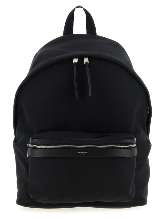 Backpack by Saint Laurent for men in faux patent leather black features a architectural Faux Patent Leather Backpack design with a secure zipper, ample , and versatile backpack-strap, adjustable-strap & handle for a architectural finish.