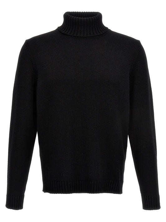 Cardigan by ZANONE for men in virgin wool black features a nuanced silhouette with a refined turtle neckline and nuanced long-sleeve detailing for a sophisticated look.