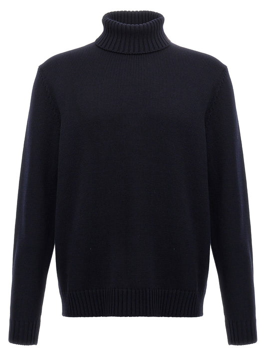 Cardigan by ZANONE for men in virgin wool blue & signature showcases a luxurious silhouette, meticulously detailed with a sophisticated turtle neckline and for a refined finish.