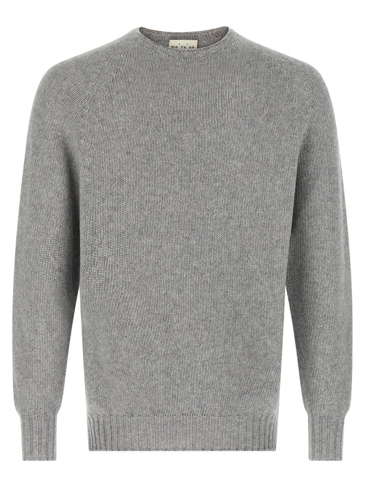 Cardigan by MA'RY'YA for men in cashmere modacrylic & virgin wool gray features a dramatic silhouette, showcasing a sophisticated crew neckline and dramatic detail for a timeless, premium look.