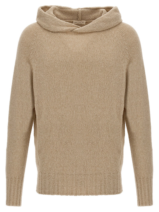 Hooded Cardigan by MA'RY'YA for men in cashmere modacrylic & virgin wool beige presents a textural silhouette, artfully finished with a textural hooded neckline and for a sophisticated, textural look.