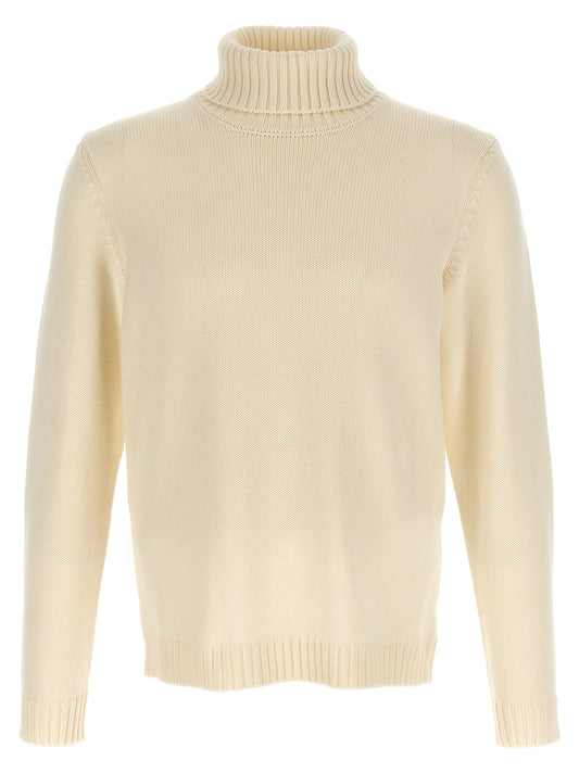 Cardigan by ZANONE for men in virgin wool white features a dramatic silhouette, showcasing a sophisticated turtle neckline and dramatic long-sleeve detail for a timeless, premium look.