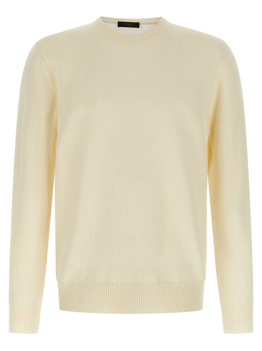 Cardigan by ZANONE for men in virgin wool white showcases a captivating silhouette, artfully detailed with a captivating and crew neckline for a truly sophisticated captivating look.