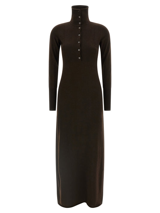 Dress by Tom Ford for women in cashmere brown showcases a striking silhouette, elegantly detailed with a long-sleeve, refined high-neck neckline, and a striking long for a striking finish.