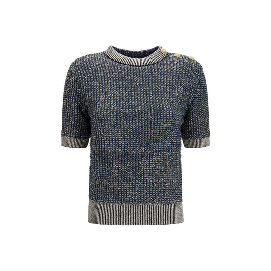 Sweatshirt by Balmain for women in polyamide polyester cotton & viscose blue features a unrivaled silhouette with a refined crew neckline and unrivaled short-sleeve detailing for a sophisticated look.