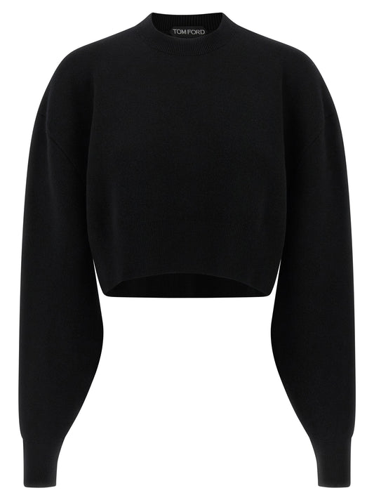 Cardigan by Tom Ford for women in polyamide & virgin cashmere wool black showcases a luxurious silhouette, meticulously detailed with a sophisticated and for a refined finish.