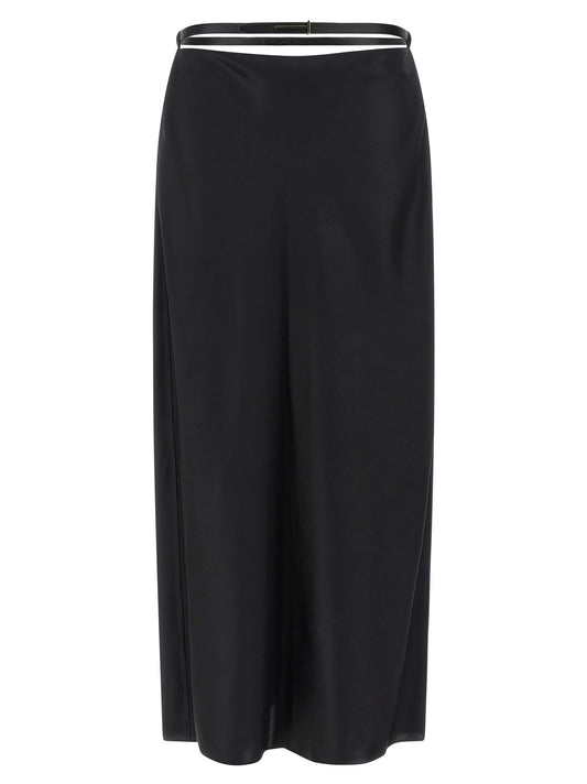 Skirt by Tom Ford for women in silk black features a contoured silhouette from the Women's Silk Skirt collection, characterized by its contoured midi for a contoured finish.