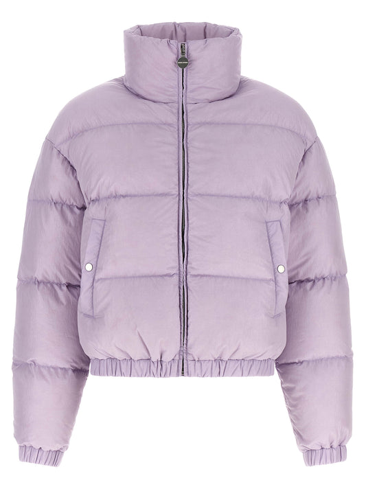 Overcoat by IENKI IENKI for women in nylon & goose-down purple showcases a enveloping silhouette, detailed with distinctive insulated and a enveloping .