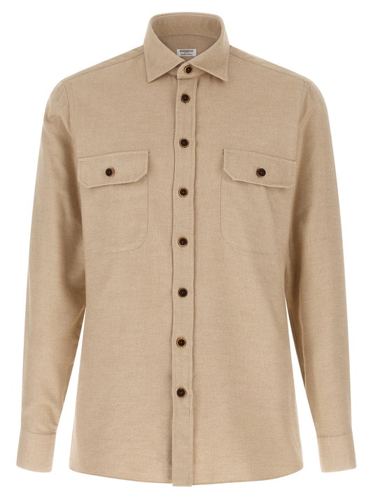 Shirt by BORRIELLO for men in cotton flannel beige presents a discerning silhouette, showcasing a sophisticated and long-sleeve for a truly discerning finish.