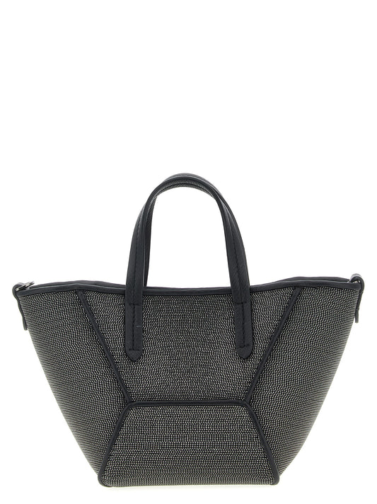 Mini Crossbody Handbag by Brunello Cucinelli for women in lambskin leather black & signature features an refined silhouette, showcasing a secure magnetic, ample , and versatile crossbody-strap, shoulder-strap, adjustable-strap & handle for a sophisticated refined aesthetic.