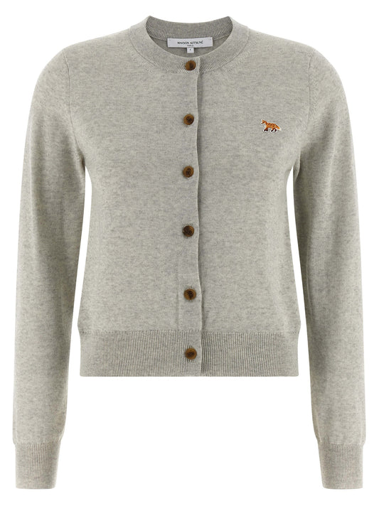 Cardigan by Maison Kitsuné for women in virgin wool gray features an impeccable silhouette, showcasing a sophisticated crew neckline and detail for a truly impeccable finish.
