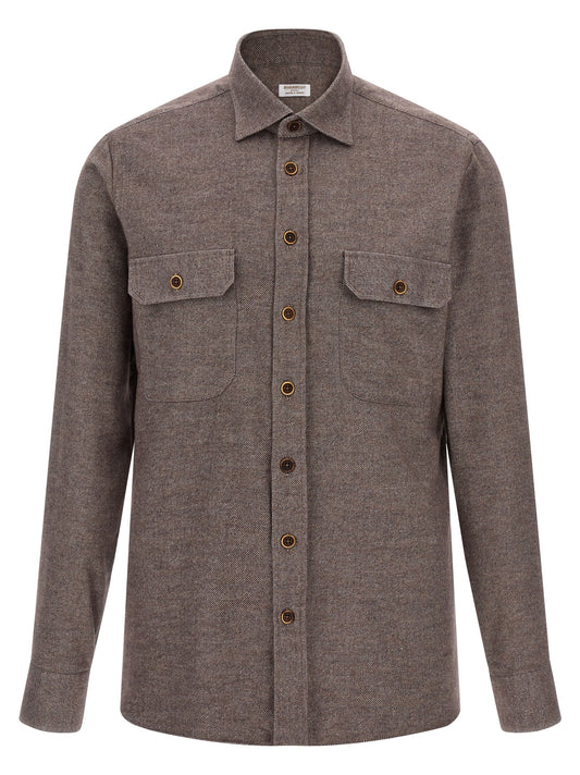 Shirt by BORRIELLO for men in cotton flannel brown, patterned & striped features an polished silhouette, showcasing a sophisticated and detail for a truly polished finish.