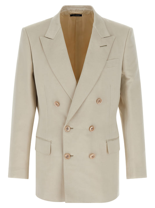 Blazer by Tom Ford for men in silk cotton & cupro beige & pearl features an stylish silhouette, showcasing a sophisticated and stylish for a truly stylish finish.