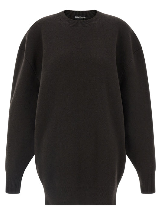 Dress by Tom Ford for women in polyamide & virgin cashmere wool brown showcases a striking silhouette, elegantly detailed with a , refined crew neckline, and a striking short for a striking finish.