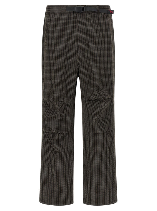 Gramicci Men's Wide Polyester & Rayon Casual Pants - Brown Patterned Checked Plaid