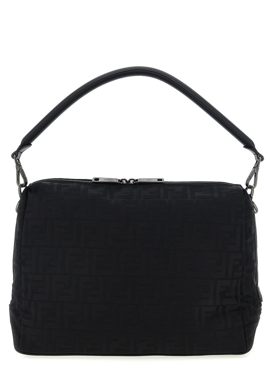 Large Shoulder Bag by Fendi for men in calf leather black presents a statuesque silhouette, showcasing a secure zipper and statuesque with versatile shoulder-strap, adjustable-strap, detachable-strap & handle for a sophisticated look.