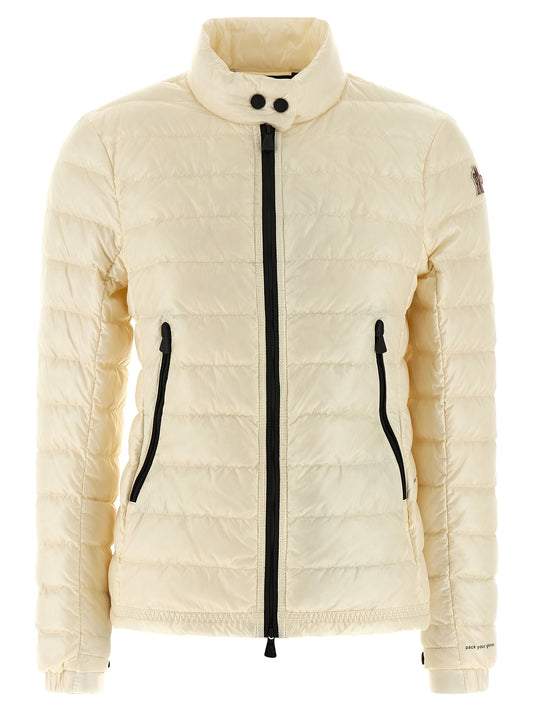 Puffer Jacket by Moncler Grenoble for women in polyamide & goose-down white & signature showcases a bohemian silhouette, artfully detailed with a bohemian high-neck neckline and signature insulated for a truly bohemian finish.