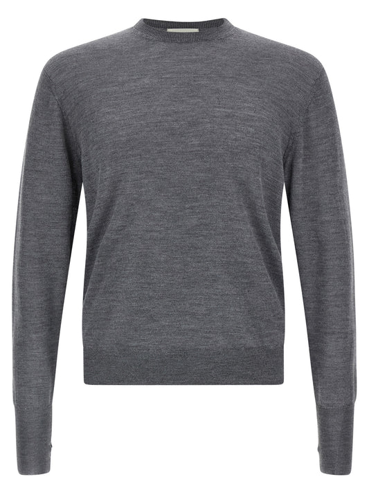 Cardigan by MA'RY'YA for men in cashmere modacrylic merino wool blend gray features a nuanced silhouette with a refined crew neckline and nuanced detailing for a sophisticated look.