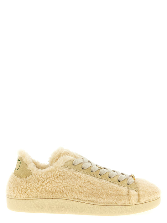 Sneakers by Valentino Garavani for women in polyester suede leather & wool beige & signature presents a impeccable silhouette as V Logo Women's Casual Polyester Suede Leather & Wool Sneakers, expertly defined by a impeccable casual style for a impeccable, high-fashion look.