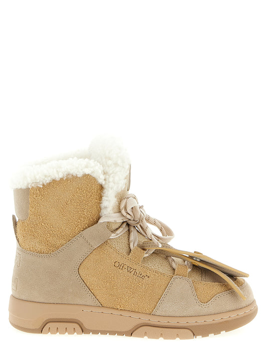 Lace-Up Ankle Winter Boots by Off-White for women in plush calfskin leather beige & white showcases a impeccable silhouette as Women's Plush Calfskin Leather Lace-Up Ankle Winter Boots, artfully defined by a impeccable and a impeccable .