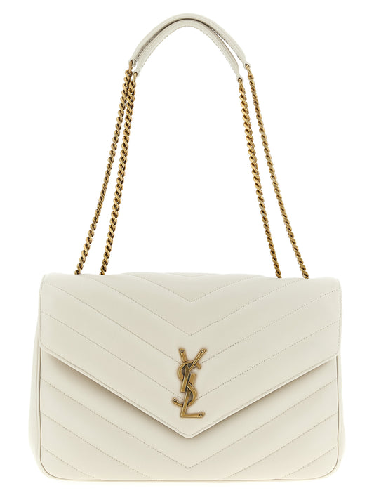 Large Shoulder Quilted Flap Clutch Bag by Saint Laurent for women in polyester cotton & lamb leather beige & chevron presents a versatile silhouette, showcasing a secure flap & magnetic and versatile with versatile shoulder-strap for a sophisticated look.