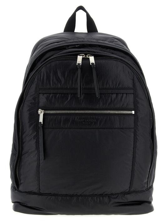 Backpack by Saint Laurent for men in bos taurus calf suede leather black showcases a stately City Bos Taurus Calf Suede Leather Backpack design, featuring a secure zipper with stately and versatile handle, backpack-strap & adjustable-strap.