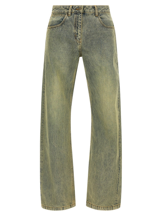 Jeans by Entire Studios for men in cotton denim bicolour & yellow features an sartorial straight-leg, regular-fit & wide and long with a cut for a sartorial finish.