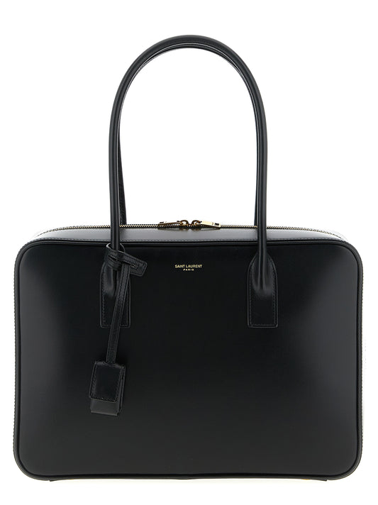 Shoulder Box Bag by Saint Laurent for women in calfskin leather black features a distinguished silhouette, showcasing a secure and distinguished with versatile shoulder-strap & handle for a distinguished finish.
